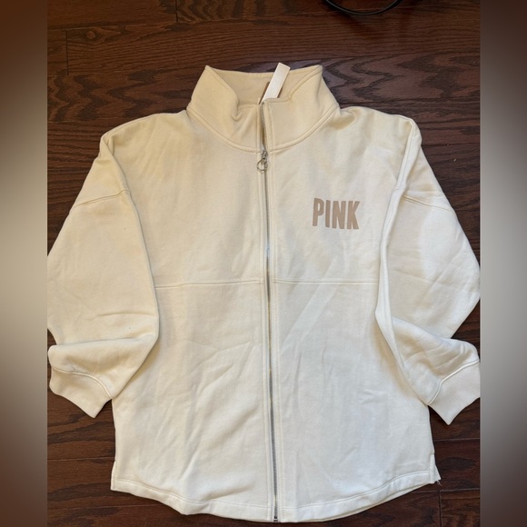🤍 VS PINK Fleece Oversized Zip-Up Sweatshirt NEW - Picture 5 of 7